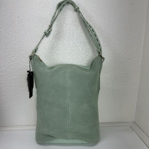 STREET LEVEL Bucket Bag Tote Suede Tassel Shoulder Boho Faux Leather Mint Green - Picture 3 of 16